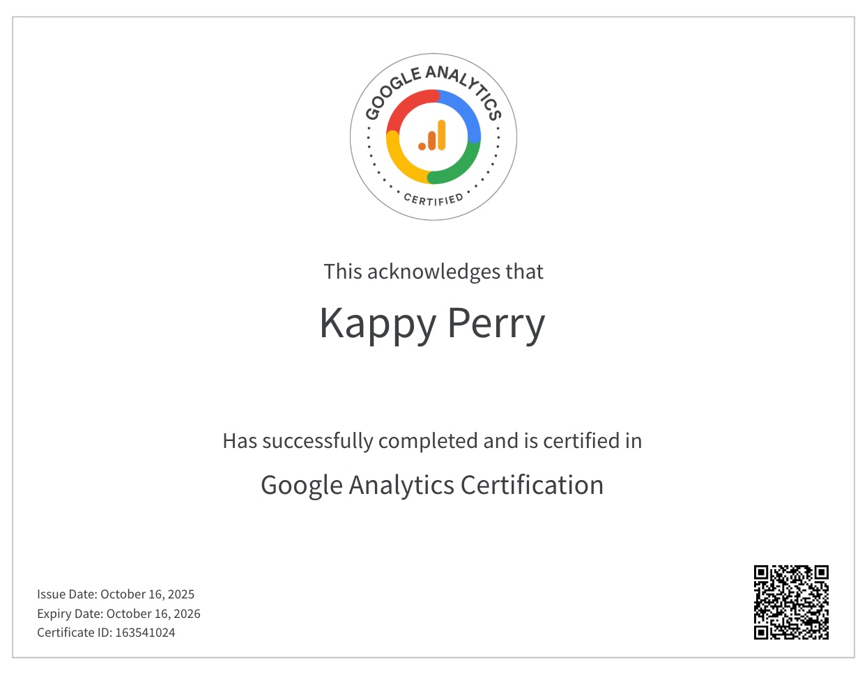 Google Data and Analytics certificate badge demonstrating foundational skills in data analytics